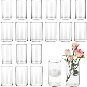 CEWOR 16 pcs Flower Vases for Centerpieces, 6 Inch Glass Cylinder Vase Clear Vases Candle Holder for Floating Candles Home Table Decor Wedding Party, 2 Diameters