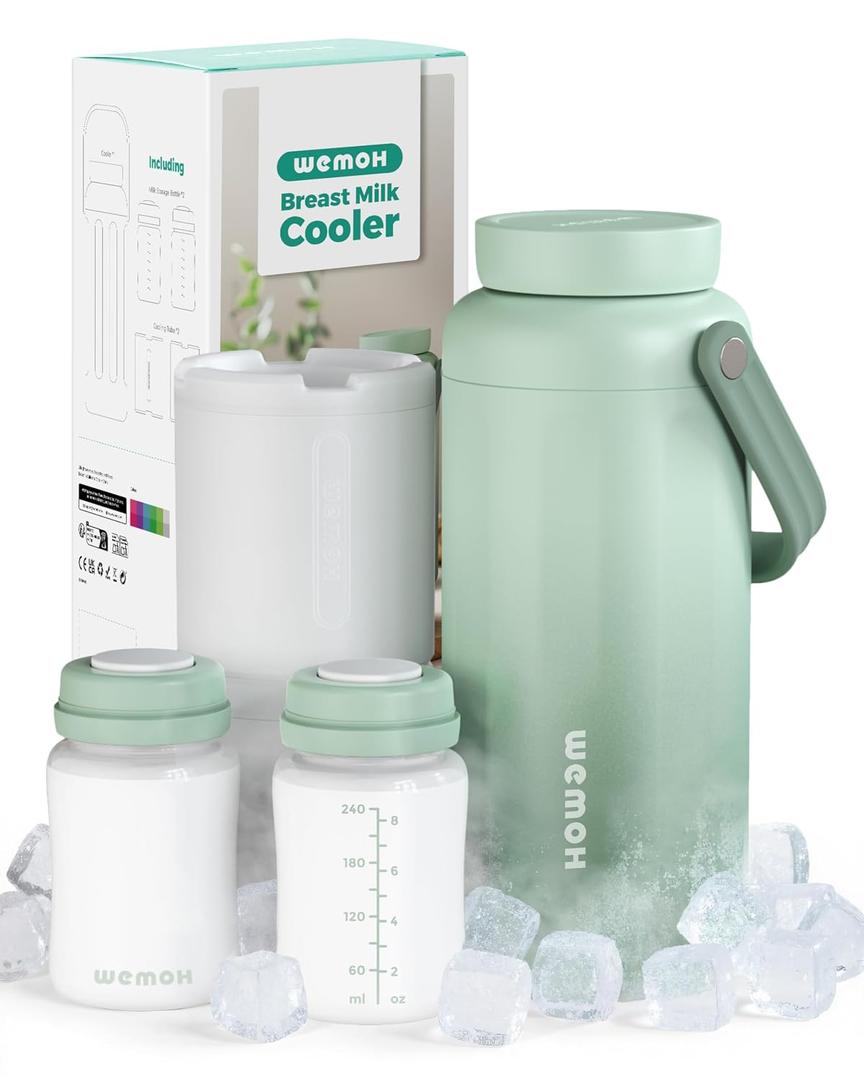 Breast Milk Cooler Bottle - 12H+ Ice-Cold/24H Safe Storage, Compatible with Spectra Pumps, TSA Approved Travel Chiller, 18oz (2x9oz) Lightweight Leakproof Container for Work, Green