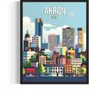 Akron Ohio City Poster Art Print, Skyline Cityscape Wall Art Illustration Posters, Landscape Travel Map Decor Gallery 24A (Akron Ohio, 11 x 14 inches, Unframed)