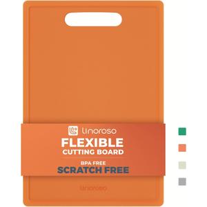 Linoroso Flexible Kitchen Cutting Board - Made from BPA Free Material - Cutting Mark Prevention, 10x14 Inches, Non-Slip Design - Easy-Care Kitchen Essential, Orange