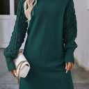 Sovoyontee Women's 2025 Fall Long Sleeve Mock Neck Sweater Dress Casual Loose Ribbed Knit Mini Short Pullover Dresses (Green, L)
