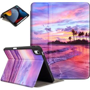 Lokigo for iPad (A16) 11th Generation Case 11 inch 2025 & iPad 10th Generation Case 10.9 inch 2022, Protective Multi-Viewing Stand Cover (Support Touch ID, Auto Wake/Sleep), Pink Beach