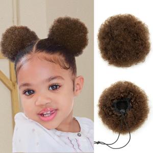isheeny Small Human Hair Ponytail Extension For Kids 2-5 Years Old, Brown Human Hair Bun Small Drawstring Ponytail For Little Girls, Curly Hairpiece Natural, Soft, And Durable For Repeated Use (Small 1PCS, Brown)
