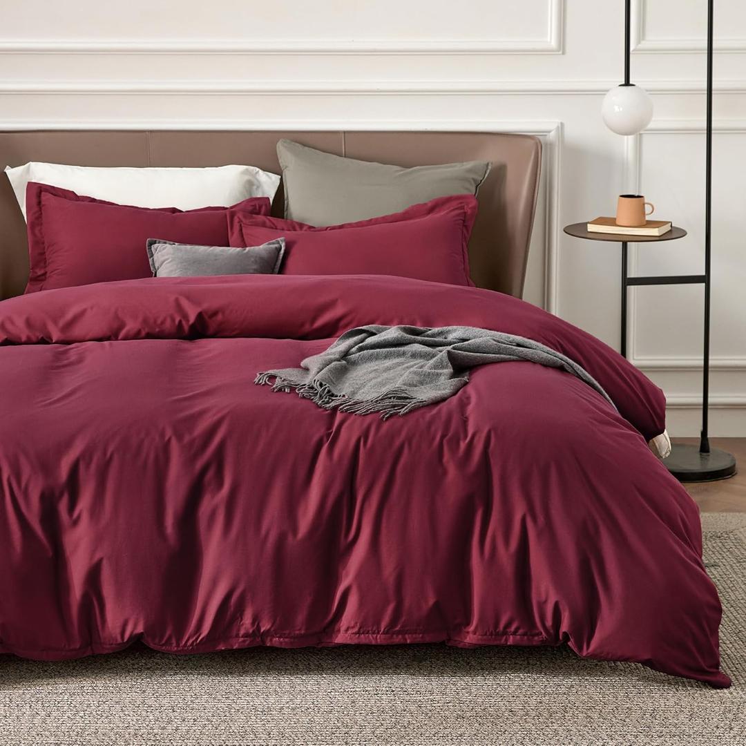 Bedsure Duvet Cover Full Size - Soft Double Brushed Bedding Set for Kids & Adults, Zipper Closure, 3 Pieces, Includes 1 Duvet Cover (80"x90") & 2 Pillow Shams, NO Comforter, Burgundy