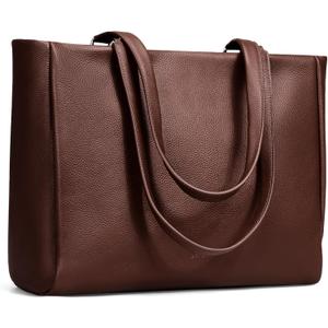 befen Genuine Leather Work Laptop Tote Bag for Women Ladies Totes Shoulder Purses Satchel Handbag with 15" Compartment (Dark Brown)
