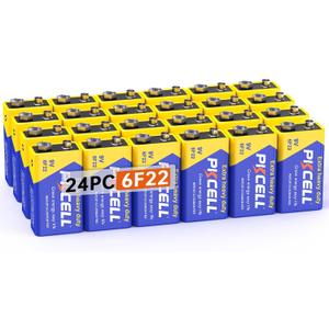 PKCELL 9V Batteries, 24 Pack 9 Volt Batteries Carbon Zinc, 9V Battery for Smoke Detector, Alarms, 6F22 Square Battery