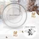 Bokon 50 Set Clear Charger Plates Bulk 13 Inch Beaded Plastic Charger Plates with Napkin Rings Acrylic Round Dinner Table Decorative Plates for Party Wedding Thanksgiving(Clear and Silver), Large