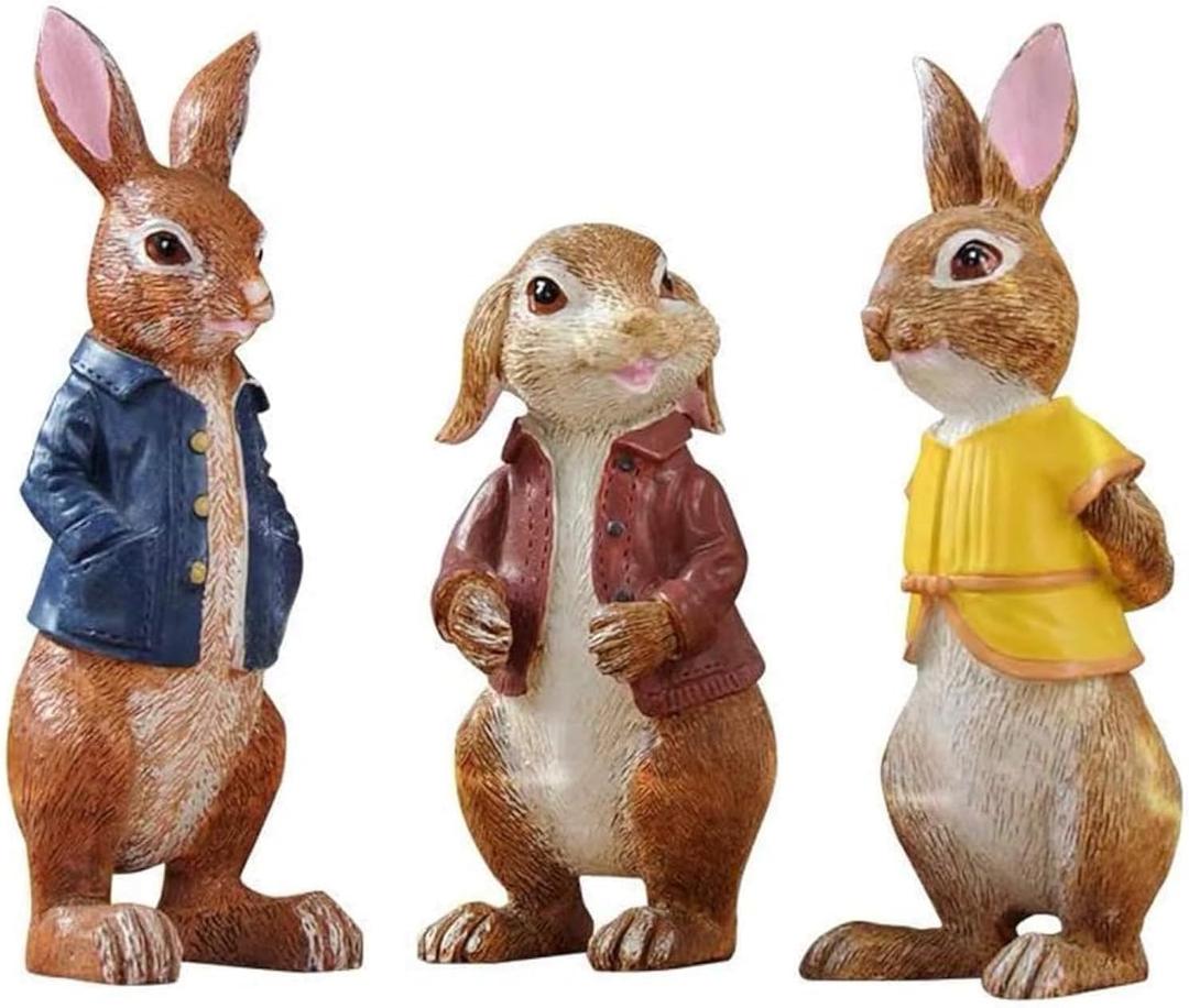 Lartiso Deco Garden Statues Bunny Polyresin Statue,Three Cute Rabbits Standing,Animal Decoration Indoor and Outdoor,for Home Garden Patio