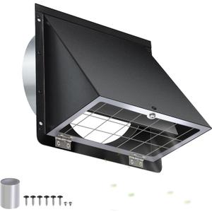 4 Inch Dryer Vent Cover Outside,Galvanized Steel Hooded Wall Vent Cover with Screen & Flap,Metal Wall Mount Exhaust Vent Cover,Exterior Dryer Vent Hood Outdoor Dryer Vent Cover for Bathroom Fan-Black