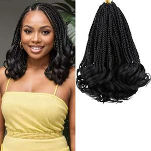 French Curl Crochet Braids for Black Women 12 Inch French Curl Braiding Hair Braids Box Braids Crochet Hair Pre Looped Curly Ends Curly Crochet Hair Extensions(1B)