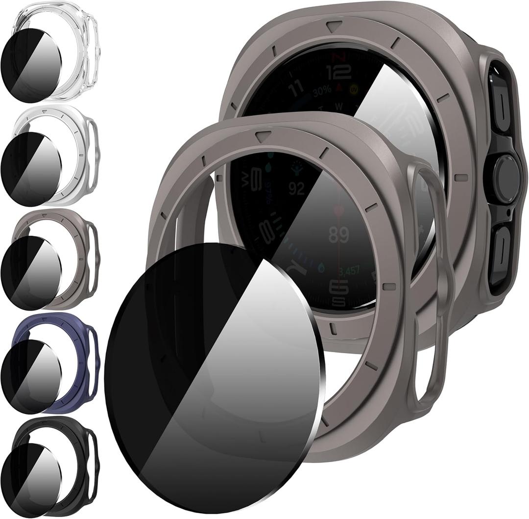 Suoman 5+5 Pack for Samsung Galaxy Watch 7/8 Ultra 47mm (2024/2025) Privacy Screen Protector Case, [Anti-Peeping] 9H Tempered Glass, All-Round PC Matte Protective Cover Bumper