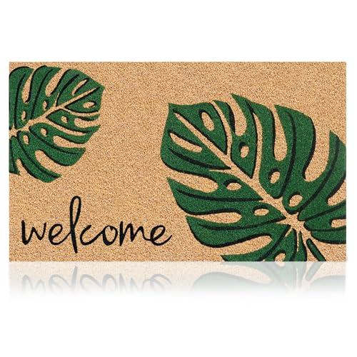 Leaves - 17"x29" - Coir Door Mat with Heavy Duty Backing - Welcome Mats for Entryway, Porch - Anti-Slip PVC & Coconut Fiber Surface -Natural Home Accessories,Minimalist Original Design
