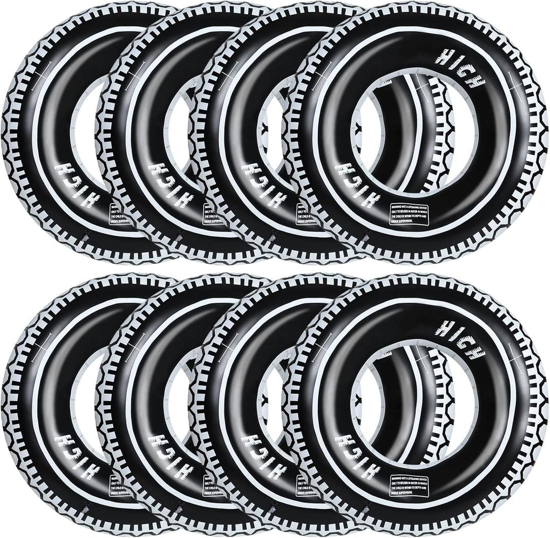 8 Pcs Racecar Themed Birthday Party Inflatable Tire Pool Floats Tire Tubes for Kids Parties 36 Inch Giant Ring Adults Wheels Birthday Party Supplies Truck Race Car Party Favors Decorations