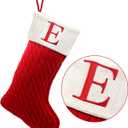ZOEA 20 Inches Christmas Stockings with Initials, Large Embroidered Letter Knit Christmas Stocking for Family Holiday Decorations and Xmas Gift (E, Red)