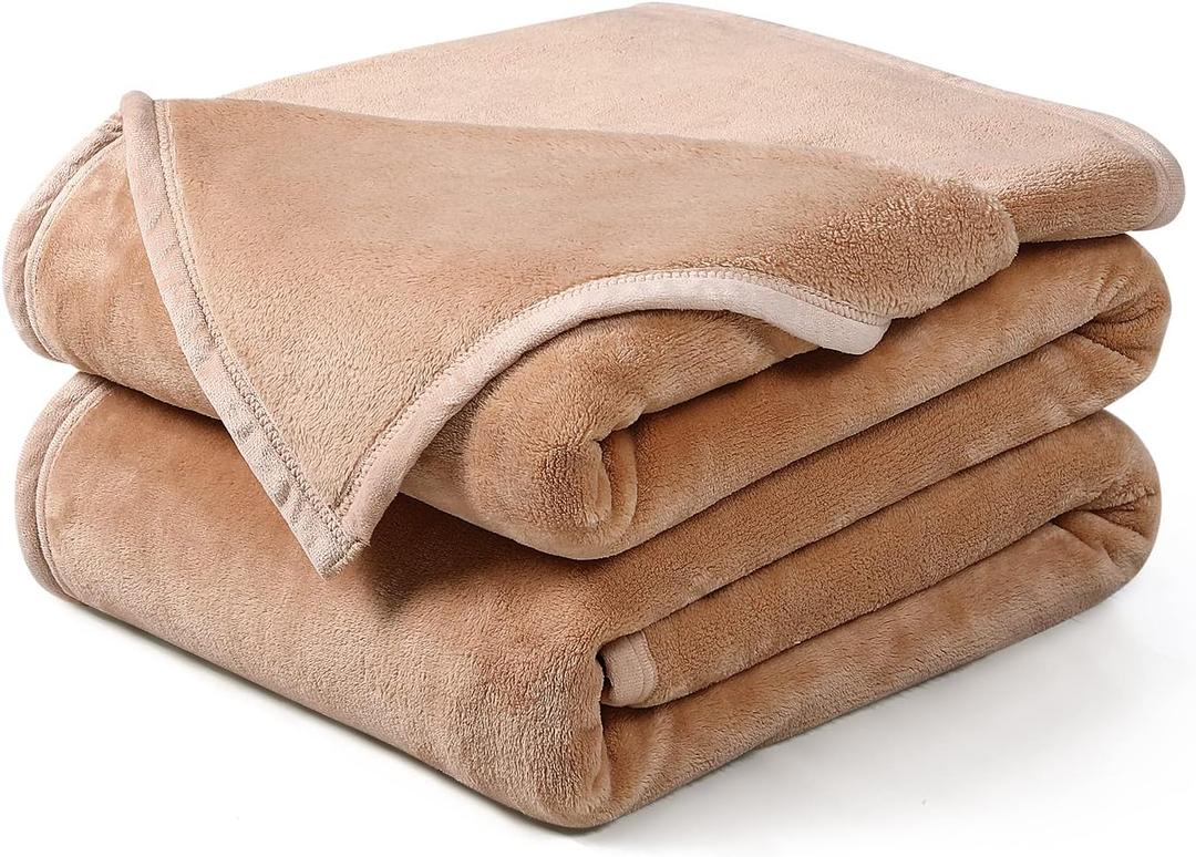 EASELAND Soft King Size Blanket All Season Warm Fuzzy Microplush Lightweight Thermal Fleece Blankets for Couch Bed Sofa,90x108 Inches,Camel