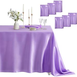 6 Pack Square Satin Table Cover, 52 x 52 Inches, Light Purple | Silky Soft Table Cloth, For Wedding Banquet Table Decoration, Dining Room, Indoor and Outdoor Use
