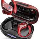Wireless Earbuds Bluetooth Headphones 80Hrs Playtime Ear Buds IPX7 Waterproof Sports Earphones Wireless Charging Case Over-Ear Earhooks Headest - Coke Red