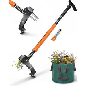 Stand Up Weed Puller Tool with Adjustable Long Handle and 50L Garden Bag
36″-46″ Adjustable Handle | Heavy Duty 4-Claw Stainless Steel | Automatic Rebound Design | Weed Remover Tool for Deep Roots