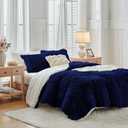 UOZZI BEDDING Navy Faux Fur Comforter Set Queen 3 Pieces - 1 Shaggy Comforter 90x90 with 2 Pillowcases - Ultra Soft and Easy Care Luxury Plush Warm Winter Fluffy Fleece Duvet Set