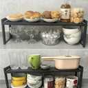 Urhomey plus 2 Pack Expandable Cabinet Shelf Organizer 16-26" L Stackable Kitchen Counter Shelves Rack Stand Sink Riser Countertop Storage Black (Narrow 5.1”D)