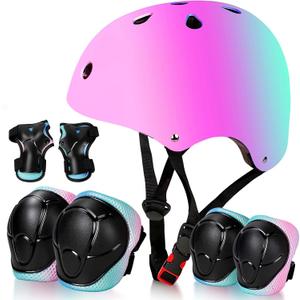 Kids Bike Helmet Set Adjustable for Children, Boys, Girls and Teenagers Includes Elbow, Knee, Wrist Guards Children's Helmet Protection Set for Bikes SkateboardsRollerskates Medium
