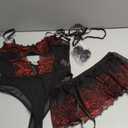 Sexy Stocking Rhinestones Heart Garter Underwire Floral Mesh lace Sheer Babydoll Lingerie Teddy Bodysuit Skirt Set,L