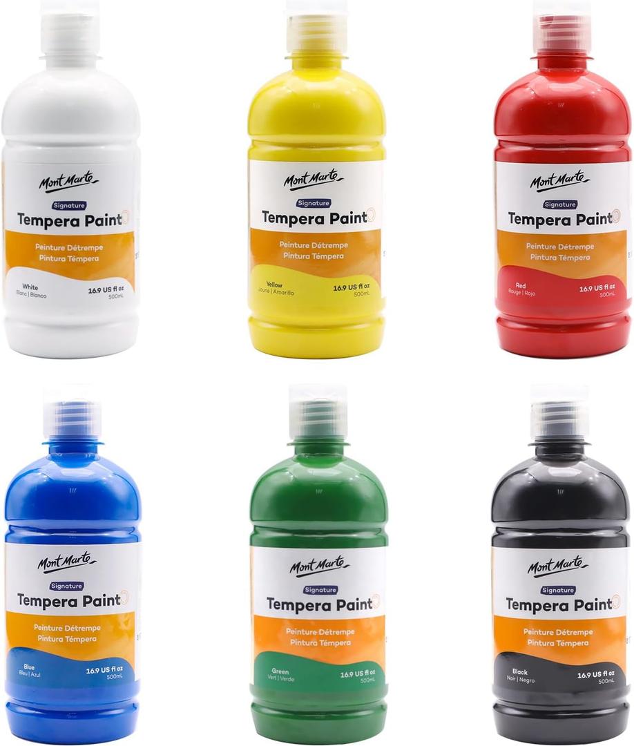 Mont Marte Tempera Paint Set 6pc x 500ml (101.4 Fl Oz (Pack of 1), Multicolor)