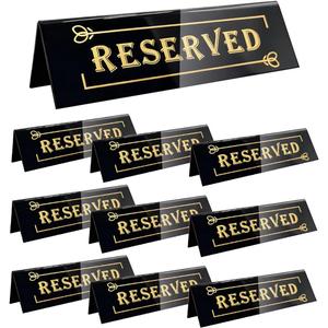 10PCS Acrylic Reserved Table Signs - 6x2x1.6 in Table Tent - Double-Sided, Waterproof - Reserved Seating Signs for Wedding, Restaurant, Meeting, Events and Parties (Black)
