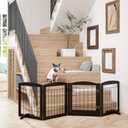 PAWLAND Freestanding Dog gate with Walk Through Door, Dog Gates for Doorways, The House, Stairs, 80" Wide Pet Puppy Safety Fence with Support Feet, 4 Panels, Espresso