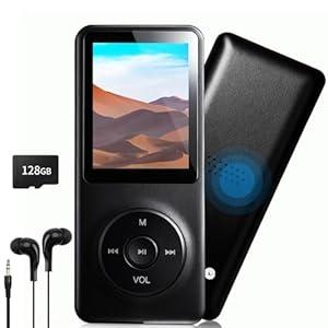 128GB MP3 Player with Bluetooth - Portable Music Player for Kids - with Built-in HD Speaker, Voice Recorder, HiFi Sound, E-Book (Included Earphones)