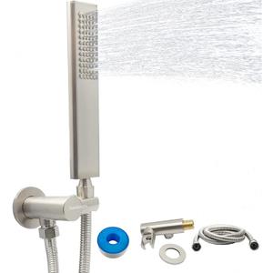 Solid Brass Handheld Shower Head Arc Design High Pressure Brushed Nickel Hand Shower Wand with Adjustable Supply Elbow Wall Connector Shower Holder and 59 Stainless Steel Hose Set