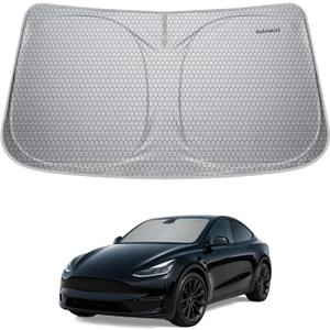 Windshield Sun Shade for Tesla Model 3/Y 2014-2026, Foldable, Car Accessory | Graphene Activated Carbon, Odor-Absorbing, UV and Heat Blocking, Storage Bag Included, Helps Keep the Parked Interior Cooler