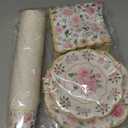 Set of 250 Floral Party Decorations Flower Paper Plates Napkins and Cups Pink and Gold Floral Disposable Tableware Set for Bridal Shower Baby Shower Wedding Spring Tea Party Supplies, Serves 50
