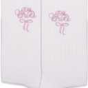 Team Bride Embroidered Socks White with Pink Bow Bridal Party Bachelorette Wedding Gifts. (008), One Size