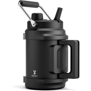 64 oz Insulated Water Bottle for Gym: Meoky Triple Wall Vacuum Stainless Steel Half Gallon Water Jug - Top and Side Handles, 2-in-1 Straw and Spout Lid, Cold for 36 Hrs, Leak Proof for Camping (Night)