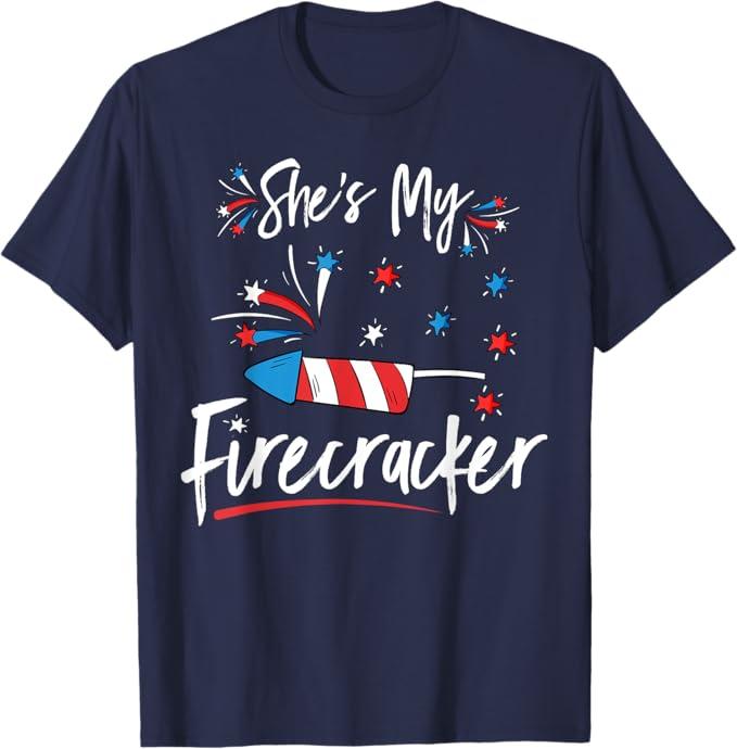 Shes My Firecracker Matching Couples His And Her 4th Of July T-Shirt, XL
