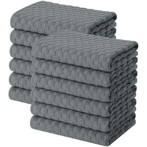 Homaxy 100% Cotton Terry Kitchen Towels(15" x 25", 12 Pack), Soft and Super Absorbent Dish Towels, 380 GSM Reusable Tea Towel with Hanging Loop, Pineapple Grid Designed, Dark Grey