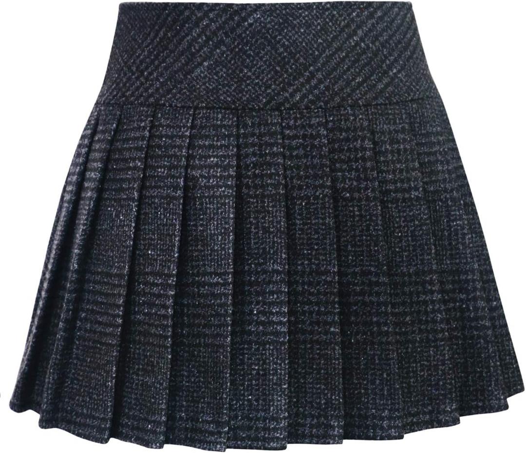 chouyatou Women's Casual Plaid High Waist A-Line Pleated Skirt (Small, H344-Charcoal)