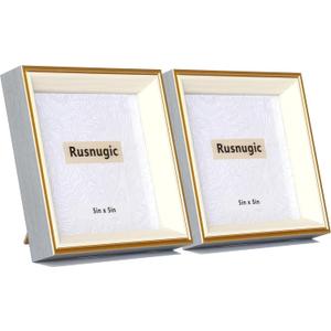 5x5 Picture Frame - 2 Pack Square Photo Frame - Small Blue Gold frame for Pet Dog or Cat Picture, Wall or Tabletop Display - 5 x 5 for Gallery Family Friends Gift (Blue gold, 5x5)