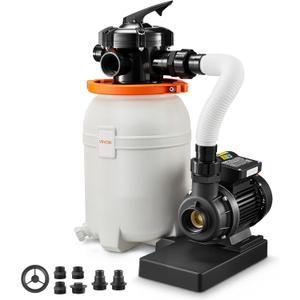VEVOR 10 in Sand Filter Pump for Above Ground Pool, 0.33 HP 3000 GPH, Swimming Pool Sand Filter Pump with Pre-Assembled Core & Leak-Resistant Design, 6-Way Valve, High-Efficiency Filtration for Pools