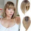 Ms Taj 12 Inch Hair Topper with Bangs, 360° Cover Synthetic Clip in Bangs, 4"x5" Bangs Natural Straight Fiber Hair Toppers for Women, Breathable & Comfortable for Daily Wear(Ombre Brown Blonde)