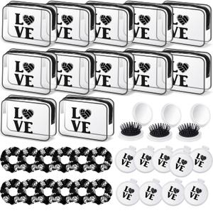 Yungyan 36 Pcs Volleyball Gifts 12 Volleyball Makeup Bag for Women Party Favors Team Gifts with 12 Sport Hair Scrunchies 12 Round Portable Folding Brush