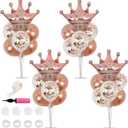 TONIFUL Table Centerpiece Balloons Stand Kit Include Rose Gold Latex Confetti Balloons and Foil Crown Balloon for Birthday Baby Shower Wedding Graduation Anniversary Table Party Decorations