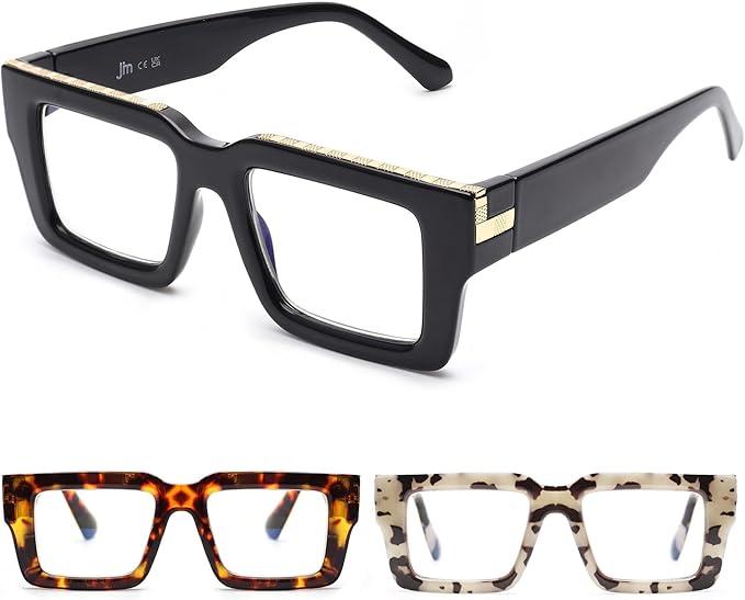 JM 3 Pack Oprah Style Reading Glasses for Women Men with Spring Hinge, Fashion Oversized Square Blue Light Blocking Readers +4.0