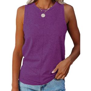 ZIWOCH Womens Crew Neck Tank Tops Sleeveless Loose Fit Shirts (Purple)