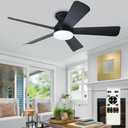 Depuley Modern Ceiling Fan with Light: 42-Inch Black Small Fans for Bedroom Indoor Outdoor - Dimmable Low Profile Ceiling Fans with Remote Control Flush Mount 5 Reversible Black Blades 6 Speeds Timer, Set of 3