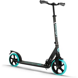 LaScoota Kick Scooter for Kids Ages 6+, Teens & Adults, Large 8" Sturdy Urethane Wheels. Adjustable Handlebar, Lightweight, Foldable, 220lbs Max Load (Aqua)