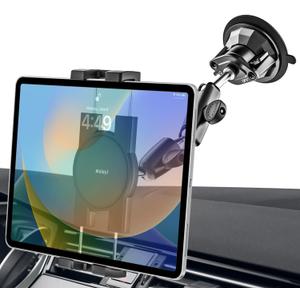 woleyi Metal Tablet Holder for Car Mount - Heavy Duty Tablet & iPad Mount for Truck Dashboard Windshield with Super Suction Cup, for iPad Pro 12.9 Air Mini, Galaxy Tab, Z Fold, iPhone, 4.7-13" devices