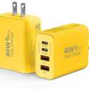 USB C Wall Fast Charger Block, 40W 4-Port Type C Charger, PD & QC 3.0, Multi-Port, Compatible with iPhone 15/14/13/12 Pro Max, Galaxy S24/23, Yellow