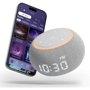 White Noise Sound Machine for Sleep, Dual-Stage Alarm&Snooze, Smart App Control, Custom Buttons, 500+ Non Looping Soothing Sounds, Dimmable Clock, Timer, Night Light, Lullaby, for Baby Adults Kids (Grey)